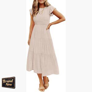 Rayon Midi Dress with Smocked Bodice, Flutter Sleeves, Tiered Skirt